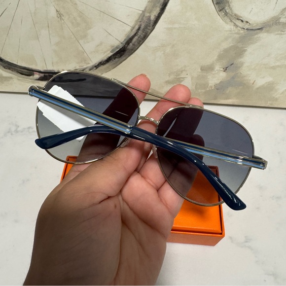 TORY BURCH blue/gold aviator sunglasses ❤️ - Picture 13 of 16
